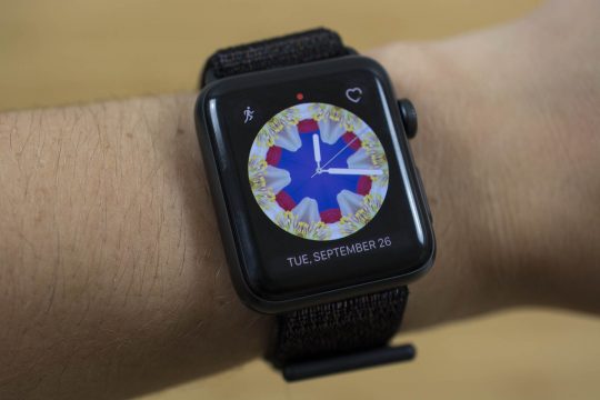 Apple watch on wrist.