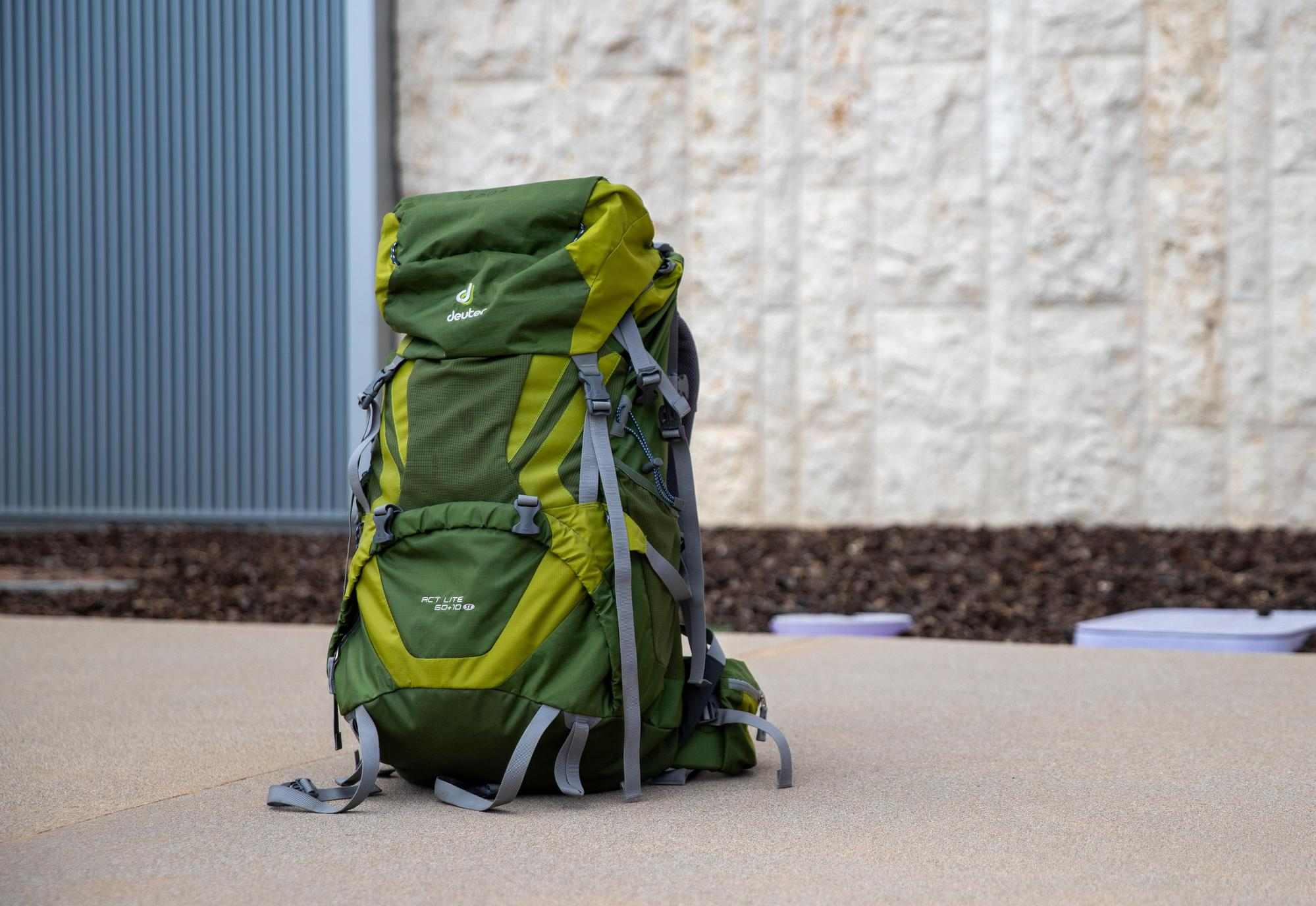green camping backpack