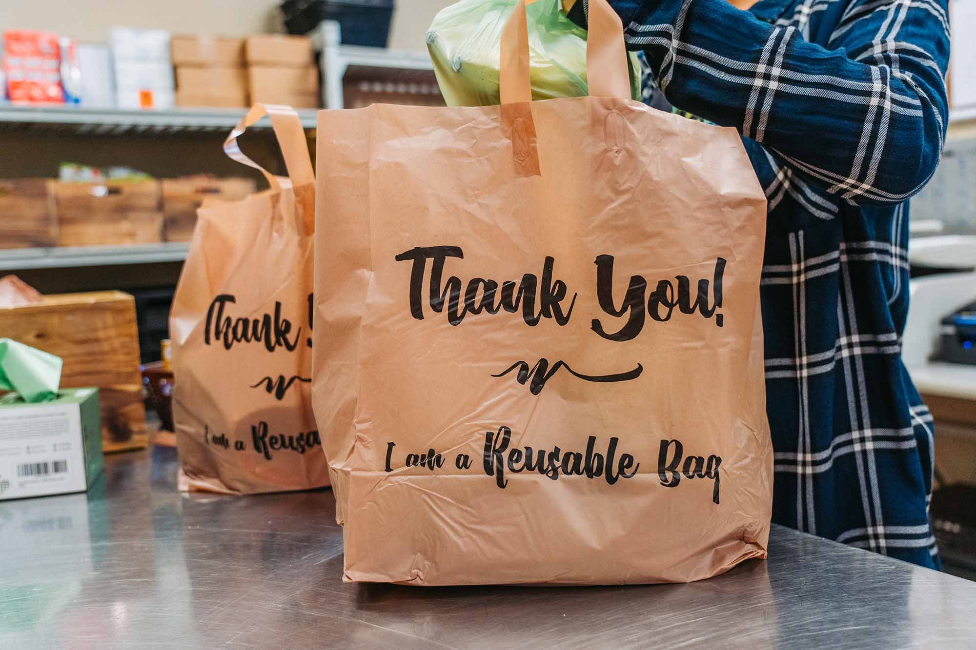 Reusable grocery bags with words Thank you