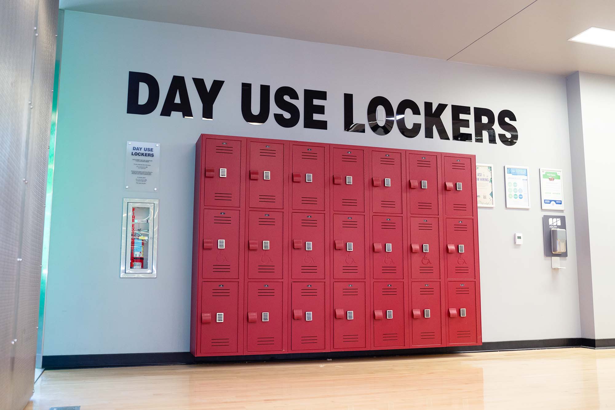 Day use lockers against a wall in the BRIC