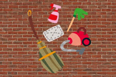 (Alt Text: Clipart of an array of various cleaning supplies) 