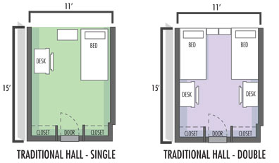 (Alt. Text: A floor layout of a traditional hall single and double space) 